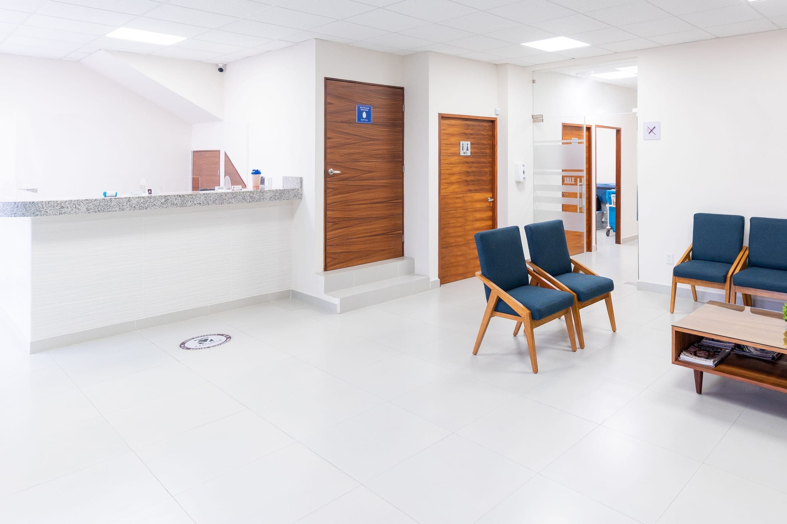 Clinic front counter and waiting room chairs