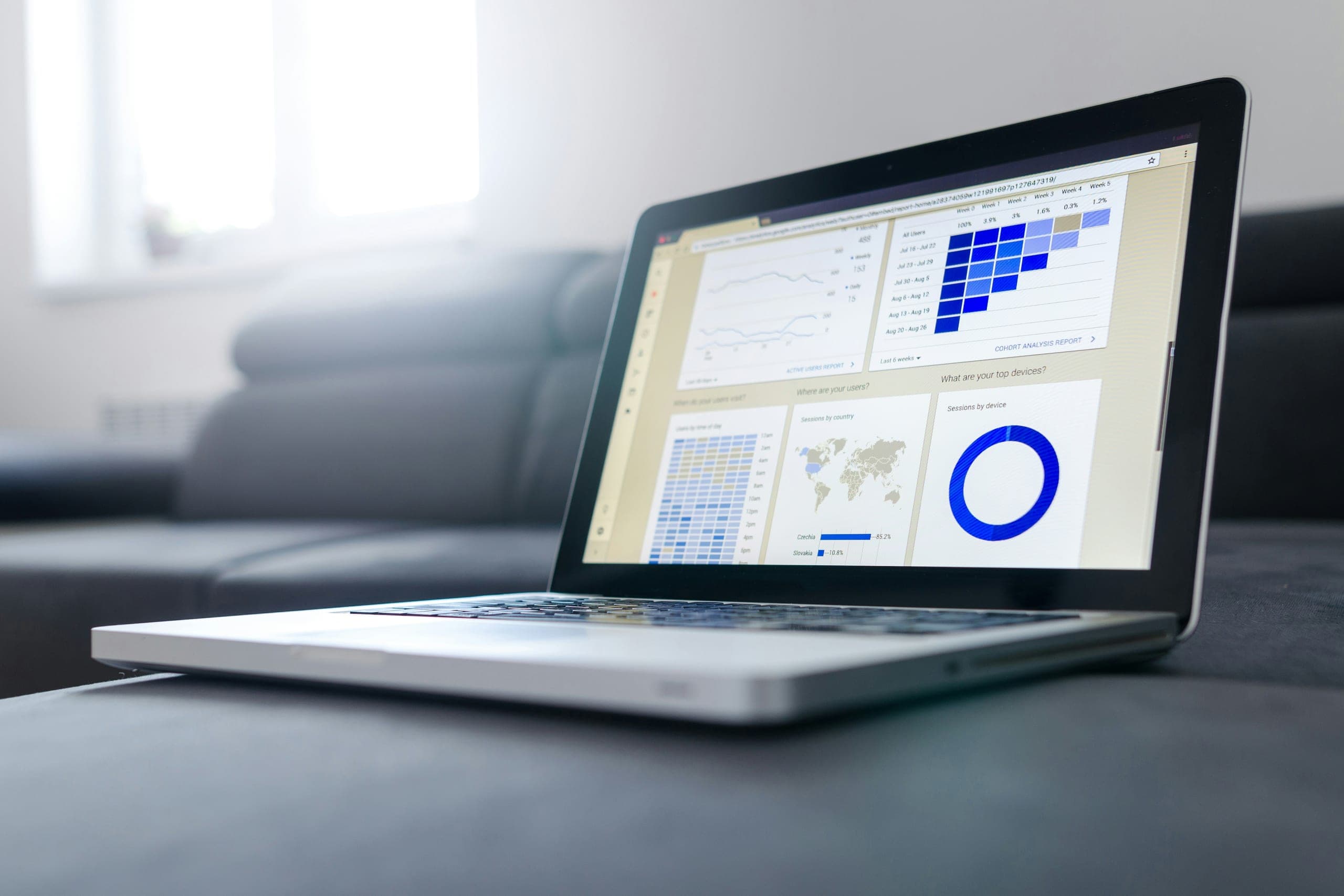 Laptop showing an analytics dashboard