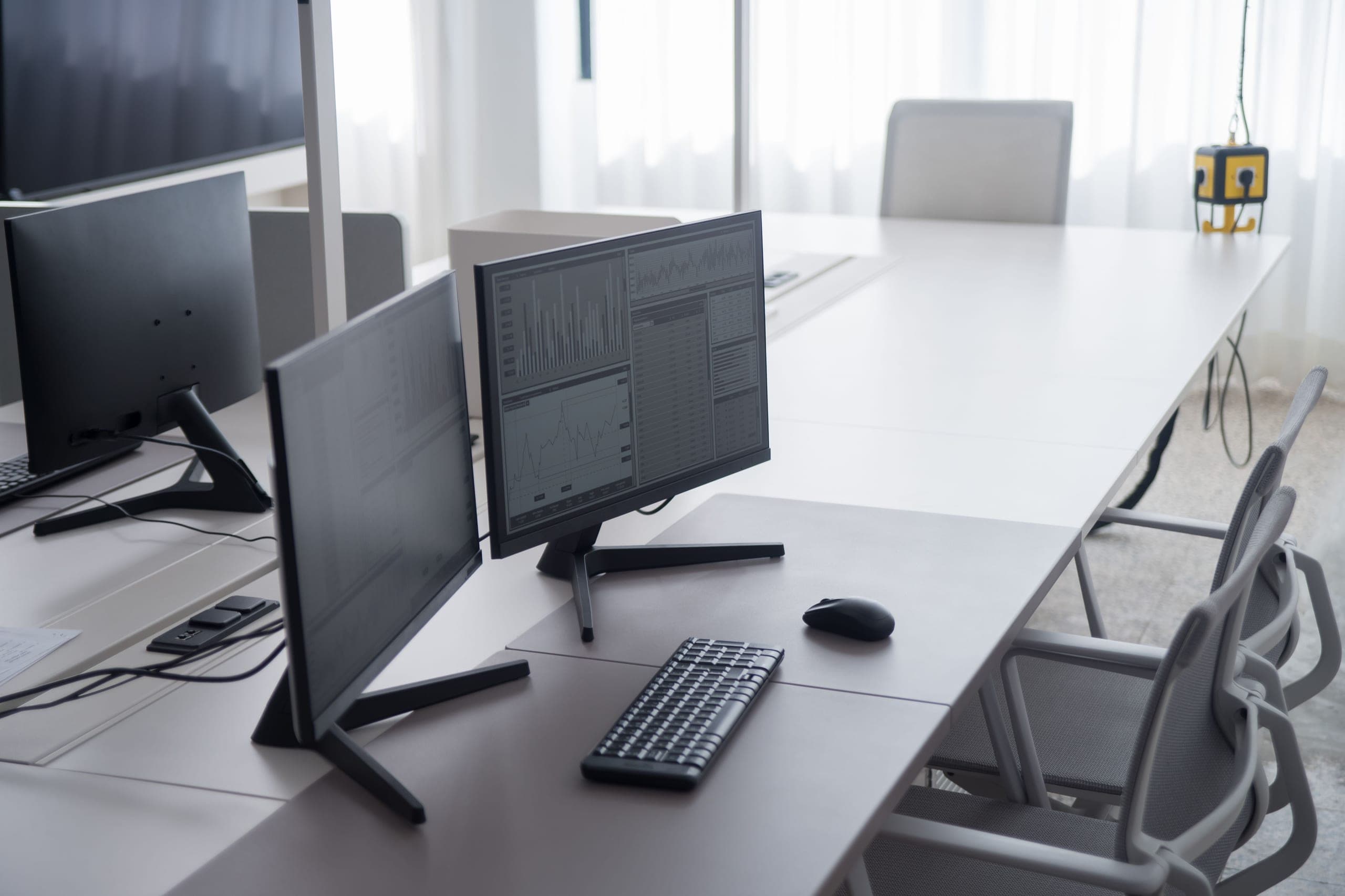Office desk with two monitors